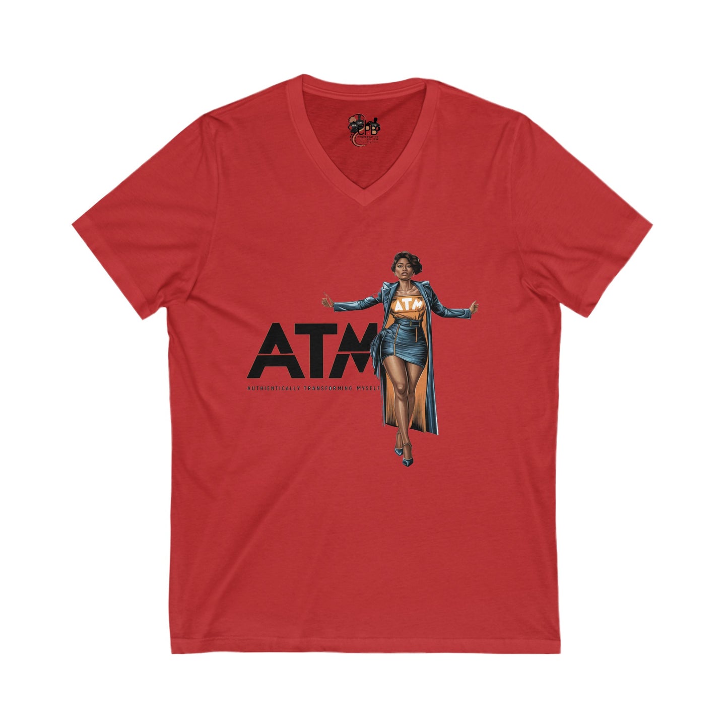 Authentically Transforming Myself Confident Woman Unisex Jersey Short Sleeve V-Neck Tee