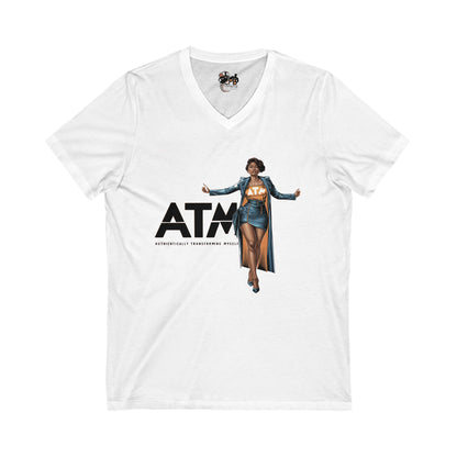 Authentically Transforming Myself Confident Woman Unisex Jersey Short Sleeve V-Neck Tee