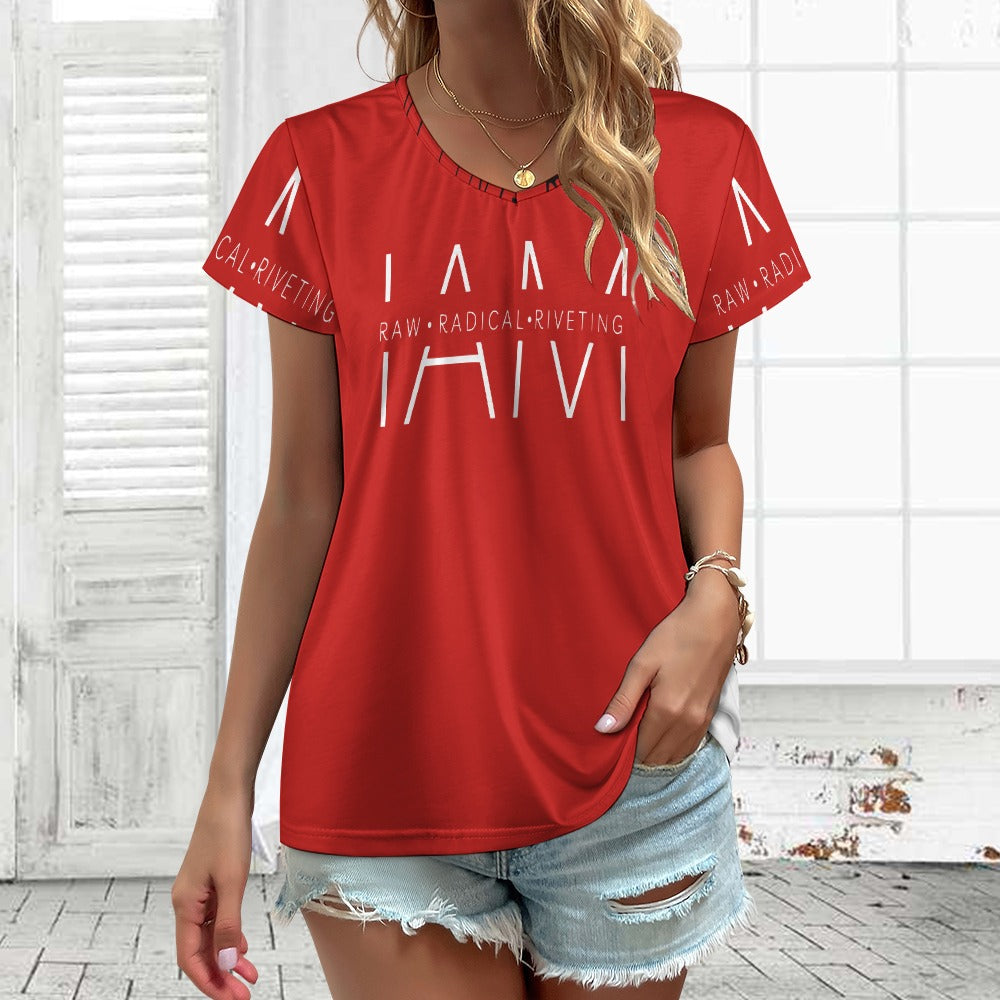 I AM RAW RADICAL RIVETING V-neck short sleeve T-shirt